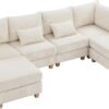 Eafurn Free Combination Reversible Modular Sectional Couch with Movable Ottoman Sets, Modern Corduroy Upholstered Convertible Sleeper Sofa Bed, Deep Seat Leisure Lounge Sofabed for Living Room Office