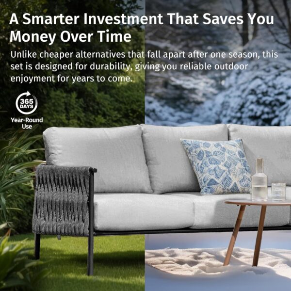 EAST OAK Outdoor Furniture | Life Chatter Loveseat | 2 Seater Sofa with 6.7" Thick Washable Cushions | Deep Seating Patio Furniture for Garden, Porch, Balcony & Backyard | Misty Grey