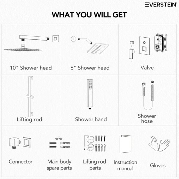 10" High-Pressure Rainfall Shower Faucet with Handheld Spray, Wall Mount Dual Shower Head System with Slide Bar (Brushed Nickel)