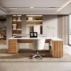 Tribesigns 85.8-Inch L-Shaped Executive Office Desk with File Drawers & Storage Cabinet, Professional Corner Computer Desk Extra Large Business Workstation with Adjustable Shelves (White&Walnut)