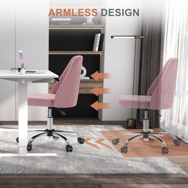 DUMOS Office Desk Chair, Modern Cute Rolling Vanity Swivel Task Chairs with Wheels, Comfortable Back Seat Armless for Home, Bedrooms, Office, Study, Student, Adults, Make-up, Dressing Room, Pink