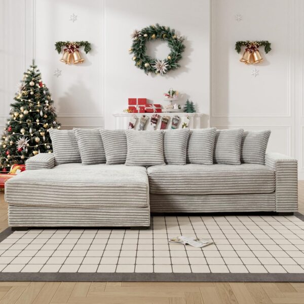 Comfy L Shaped Sectional Couches for Living Room, 111" Oversized Modular Sectional Sofa with Chaise, Modern Fluffy Plush Corduroy Couch Sctional Sofa 2 Piece (Left Facing, Grey)