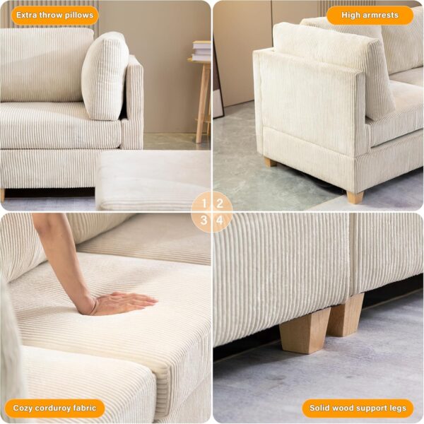 126.4" Oversized Reversible Modular Sectional Sofa with Deep Seat , 4 Seat Modern Corduroy Convertible L Shaped Corner Couch DIY Combination Lounge Sofabed w/ Waist Pillows for Living Room Office