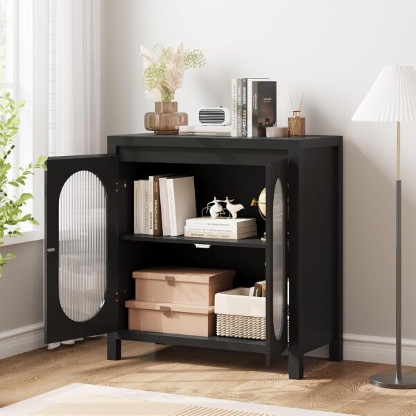 Modern Sideboard Buffet Cabinet, Accent Storage Cabinet with Adjustable Shelf and Glass Doors, Small Console Cabinet with Storage for, Living Room, Dining Room, Black
