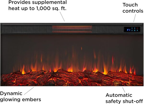 Real Flame Alcott 75” Electric Fireplace with Mantel for Living Room or Bedroom, Replaceable Fireplace Insert Heater, Realistic Log and Flame Effect, Remote Control, Timer