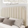 Queen Size Platform Bed Frame with 50.2" Headboard, Velvet Upholstered Bed Frame Queen with Vertical Channel Tufted Headboard & Footboard, Nailhead Trim, No Box Spring Needed, Cream
