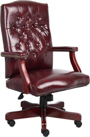 Boss Classic Executive Oxblood Vinyl Chair with Mahogany Finish Frame