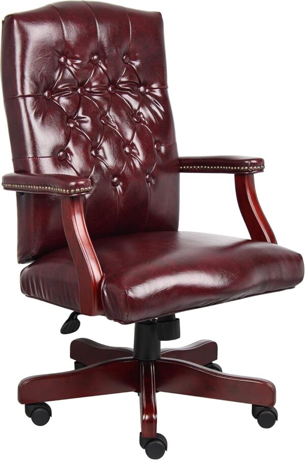 Boss Classic Executive Oxblood Vinyl Chair with Mahogany Finish Frame