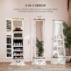 LVSOMT LED Mirror Jewelry Cabinet Standing, 360°Swivel Jewelry Armoire with Full Length Mirror, Mirror with Jewelry Storage and Large Wooden Drawer for Christmas Gifts (Farmhouse White)