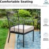 MFSTUDIO 5 Pieces Metal Patio Dining Set, Outdoor Furniture Set with 1 x Square Metal Table and 4 x High-Back Arm Chairs with Cushion (Black)