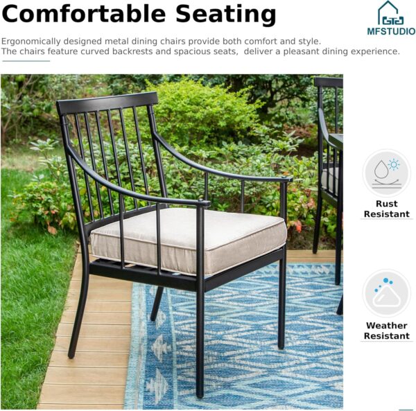 MFSTUDIO 5 Pieces Metal Patio Dining Set, Outdoor Furniture Set with 1 x Square Metal Table and 4 x High-Back Arm Chairs with Cushion (Black)