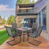 Sophia & William Patio Dining Set Patio Table 37"x 37" and 4 x C Spring Motion Chairs Patio Set for 4 Dining Set 5 Pieces Outdoor Lawn Garden Pool Metal Frame Easy to Care Weather Resistant