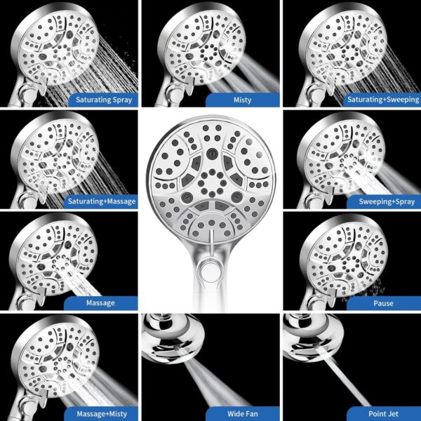 RV Shower Head with Hose, Shower Head with Handheld, 10 Modes High Pressure Shower Heads for Home/RV/Camper/Travel Trailer, Handheld Shower Head Holder and Extra Long 5ft Stainless Steel Hose