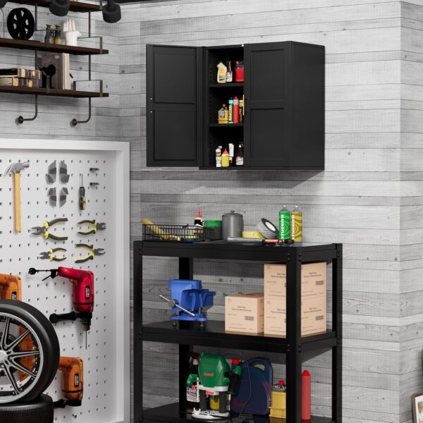 Bathroom Wall Cabinet, Metal Over The Toliet Storage Cabinet, Wall Cabinets with Doors and Adjustable Shelf, Medicine Cabinets for Kitchen, Bathroom, Over The Toilet (Black, 23.6" H)