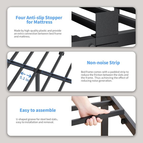 ROIL 18 Inch Queen Bed Frame with Rounded Corner and Headboard Hole Mattress Retainers 3500LBS Metal Heavy Duty Steel Slats No Box Spring Needed Platform Noise-Free Easy Assembly