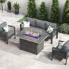 LayinSun Aluminum Furniture Set with Fire Pit Table, 4 Pieces Patio Sectional Conversation Chat Sofa Modern Seating Set