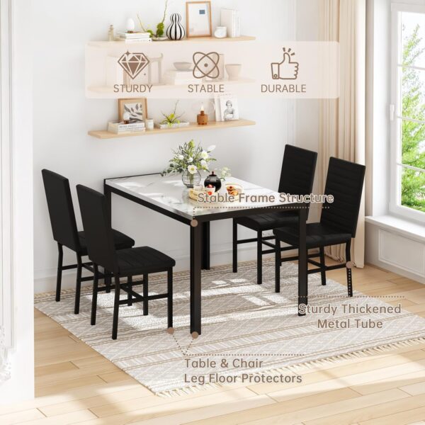 Recaceik Dining Table Set for 4, Modern 5 Piece Dining Table Set Faux Marble Kitchen Table & 4 Velvet Upholstered Chairs, Dining Room Set for Small Space