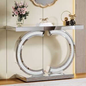 Tribesigns Mirrored Console Table, 39” Modern Entryway Table with C-Shaped Base, Glass Hallway Sofa Tables for Living Room & Entrance, Silver
