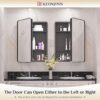 Keonjinn 20 x 32 Inch Black Mirrored Medicine Cabinet, Recessed Medicine Cabinets for Bathroom, Gloss Black Stainless Steel Framed, Adjustable Shelves, In Wall or Surface Mount, Sturdy & Heavy, Modern