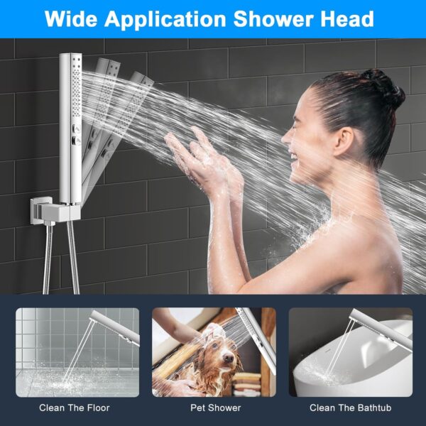 Shower Faucet Set, 12 Inch Polished Chrome Shower System, Wall Mounted Rain Shower Head with 2 in 1 Handheld Spray, Modern Square Shower Head Rainfall Shower Head System, Shower Valve Trim Kit