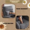 VINGLI Grey Linen Nursery Rocking Chair with Thick Headrest, Upholstered Mid-Century Modern Nursing Rocker Glider with Curved Armrest, Sturdy Solid Wood Base for Living Room, Bedroom, Baby Room