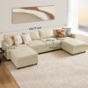 DUMOS Convertible U-Shaped Sectional Sofa Couch with 6 Seats 6 Backs with Ottoman, Modern Modular Sleeper with Storage for Living Room, Comfy Extra Deep Seats for Lounge, Beige