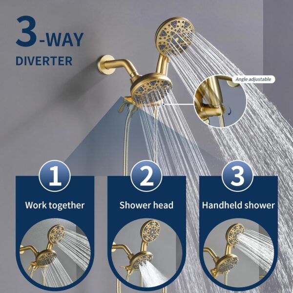 2 Handle Shower Faucet Set with Tub Spout Bathtub Shower Faucet Combo Set Shower System Complete Tub and Shower Trim Kit Brushed Gold Wall Mounted Shower Fixtures