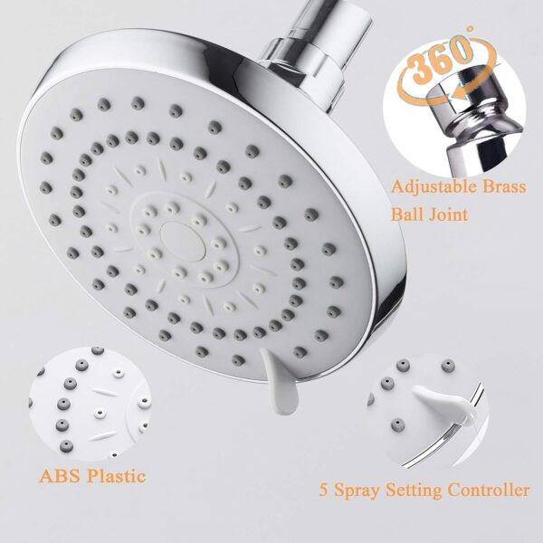 81Vu13abALL._AC_SL1500_.jpg HarJue High Pressure Shower Head with 11 IN Adjustable Arm, Rainfall with Shower Arm-Make Water Flow Down Vertically for Better Bathing Experience(5 In, Chrome)