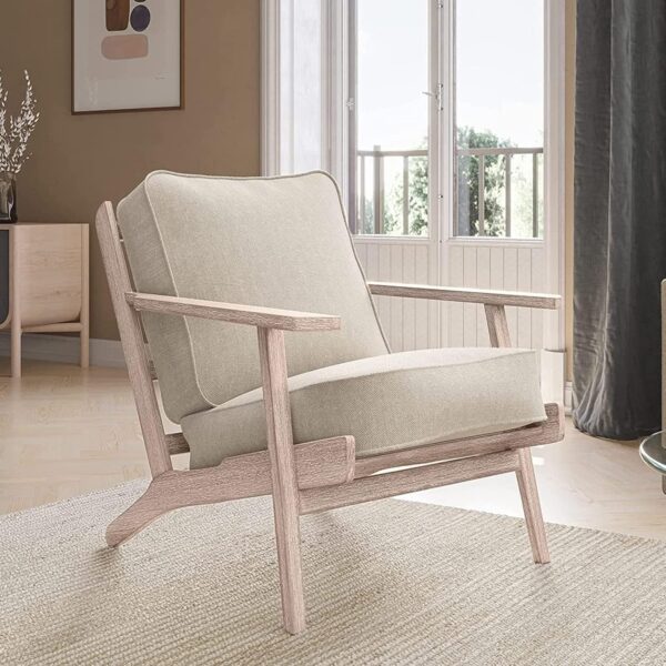 81VvwKhMNEL._AC_SL1500_.jpg BELLEZE Mid Century Modern Chair with Sturdy Wood Frame, Upholstered Linen Arm Chair, Easy Assembly Comfortable Accent Chair for Living Room, Bedroom or Office - Maximus (Natural)