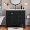 DWVO 36 Inch Bathroom Vanity with Sink Combo, Modern Bathroom Storage Cabinet with Resin Basin, Three Holes, 2 Doors & 3 Drawers, Black
