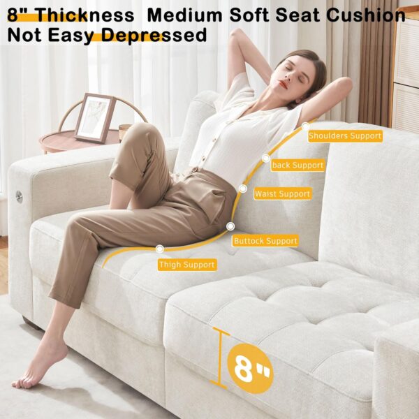Hanherry 89" Sofa for Living Room, Modern Comfy Sofa with Medium Firm Seat Cushion, Removable Cover,Wide Armrest,USB/Type-C Port,Chenille Fabric Couches for Small Space,Apartment