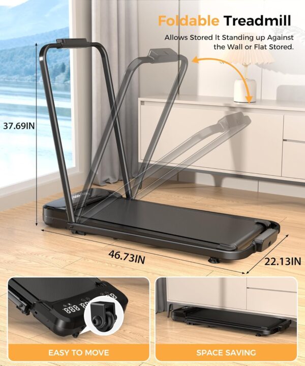 Walking Pad, Under Desk Treadmill, Walking Pad with Incline, 2 in 1 Treadmills for Home/Office, Compact Portable Foldable Treadmill, Installation-Free Low Noise, Safety Lock and LED Display