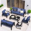 Aluminum Outdoor Loveseat, Oversized Patio Couch, Modern Sofa All Weather Metal Furniture Set with 5.5" Cushions, Blue