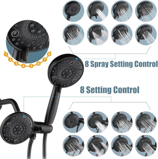 Aolemi Shower Faucet Set with Tub Spout Rain Shower Head System Shower Trim Kit Pressure Rough-in Valve Included 8 Setting Dual Shower Head and Handheld Spray Oil Rubbed Bronze
