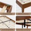 LINSY Queen Bed Frame, Wood Platform Bed Frame with Headboard, Solid Wood Bed with Wood Slat Support, No Box Spring Needed, Easy Assembly, Walnut, Queen