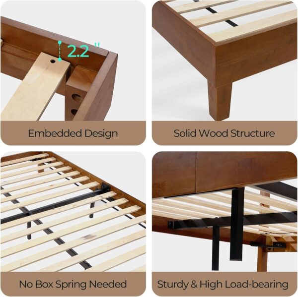 LINSY Queen Bed Frame, Wood Platform Bed Frame with Headboard, Solid Wood Bed with Wood Slat Support, No Box Spring Needed, Easy Assembly, Walnut, Queen