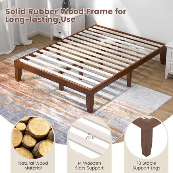 Giantex 14 Inch Queen Wood Platform Bed Frame, Minimalist Style Mattress Foundation with Solid Rubber Wood, Heavy Duty Wood Slat Support, Without Headboard, Easy Assembly, No Box Spring Needed, Walnut