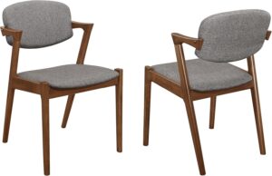 Coaster Home Furnishings - Malone - Set of 2 Fabric & Wood Arm Chairs - Armrests, Open Back, Padded Backrest and Seat - Mid-Century Modern - Dining Room and Kitchen - Brown and Dark Walnut - 105352