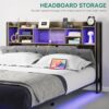 YITAHOME Full Floating Bed Frame & Charging Station, Upholstered Platform Bed with RGB LED Lights, Headboard Storage, No Box Spring Needed,Gray