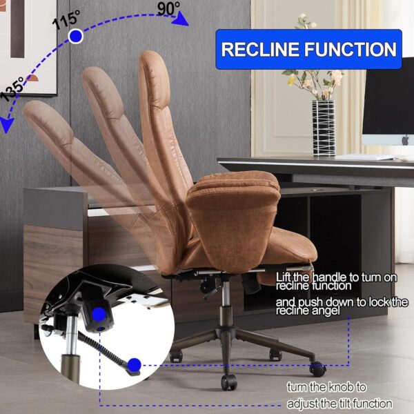 High Back Ergonomic Home Office Desk Chair, Modern Lumbar Support Recline Executive Office Chair with Foot Rest, Suede Leather Swivel Computer Chair with Detachable Arms (Light Brown Suede Fabric)