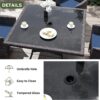 Kurapika 5-Piece Patio Furniture Outdoor Dining Set, Wicker Rattan Patio Dining Table and Chairs Set, Square Tempered Glass Tabletop with 4 Chair Set and Umbrella Hole, for Patio, Backyard, Navy Blue