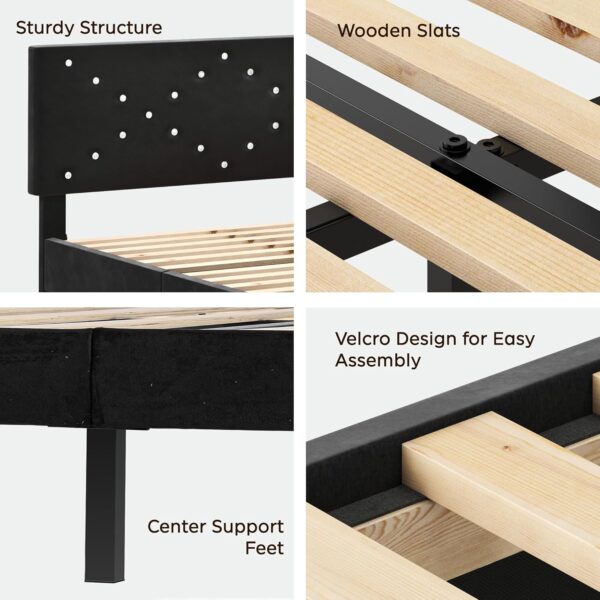 Modern Black Queen Size Platform Bed Frame with Headboard - Upholstered Button-Tufted Design, No Box Spring Needed, Easy Assembly