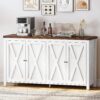 YITAHOME Farmhouse Sideboard Buffet Cabinet with Storage, 55'' Kitchen Storage Cabinet Coffee Bar Cabinets with Adjustable Shelf for Kitchen, Living Room, White