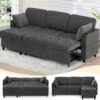 84" Fabric Pull Out Sofa Bed w/Adjustable Backrest, L-Shape Modern Sleeper Sofa w/Reversible Chaise, Upholstered Sectional Couch w/USB Port and Side Pockets for Living Room, House, Grey