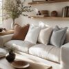 MIULEE Decorative Couch Pillow Covers Neutral Linen Fringe Throw Pillows Set of 4 Mid Modern Cushions Boho Farmhouse Pillowcases for Bed Sofa Living Room Home Decor 18x18 Inch Beige/Brown/Grey