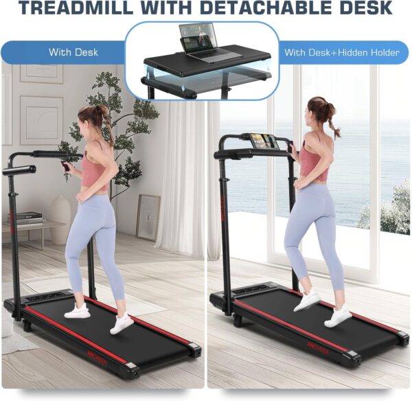 ANCHEER Walking Pad Treadmill with Incline&Adjustable Height,4 in 1 Under Desk Treadmills with Removable Desk Workstation,Foldable Treadmill for Home 300lbs Max,3 Type Control,Installation-Free