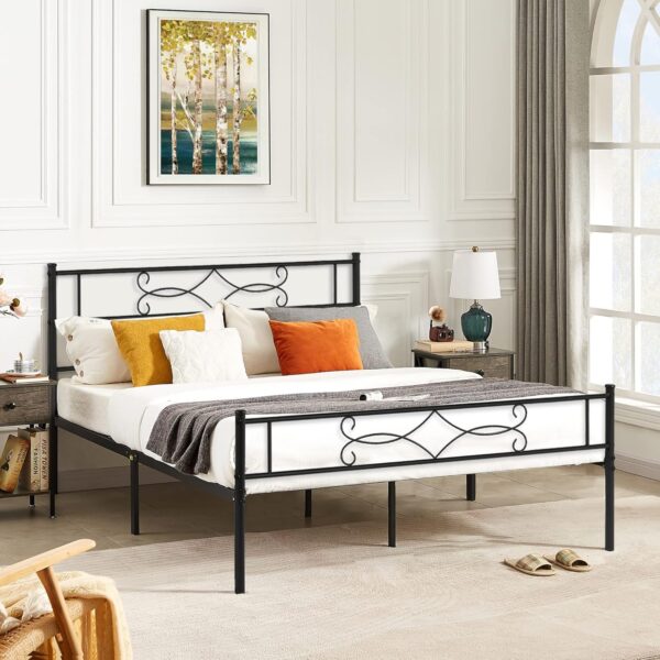 VECELO Queen Size Metal Platform Bed Frame with Headboard/Steel Slat Support/No Box Spring Needed/Easy Assembly