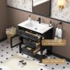 30 Inch Bathroom Vanity with Sink, Black Bathroom Vanity with Adjustable Feets, Modern Bathroom Sink Cabinet with Soft-Closing Glass Door & Drawers, Solid Wood Frame, Integral Sink