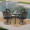 VIVIJASON 5-Piece Outdoor Patio Dining Set, All-Weather Cast Aluminum Conversation Set, Patio Furniture Set for Backyard, Include 4 Swivel Chairs, 38.5" Round Table w/Umbrella Hole, Navy Blue Cushion