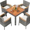 81XZ7aUgheL._AC_SL1500_.jpg Shintenchi 5 Piece Patio Dining Set, Wicker Patio Conversation Set with Wooden Table Top, Outdoor Table and Chairs with Soft Cushions for Backyard, Deck and Garden, Grey Wicker